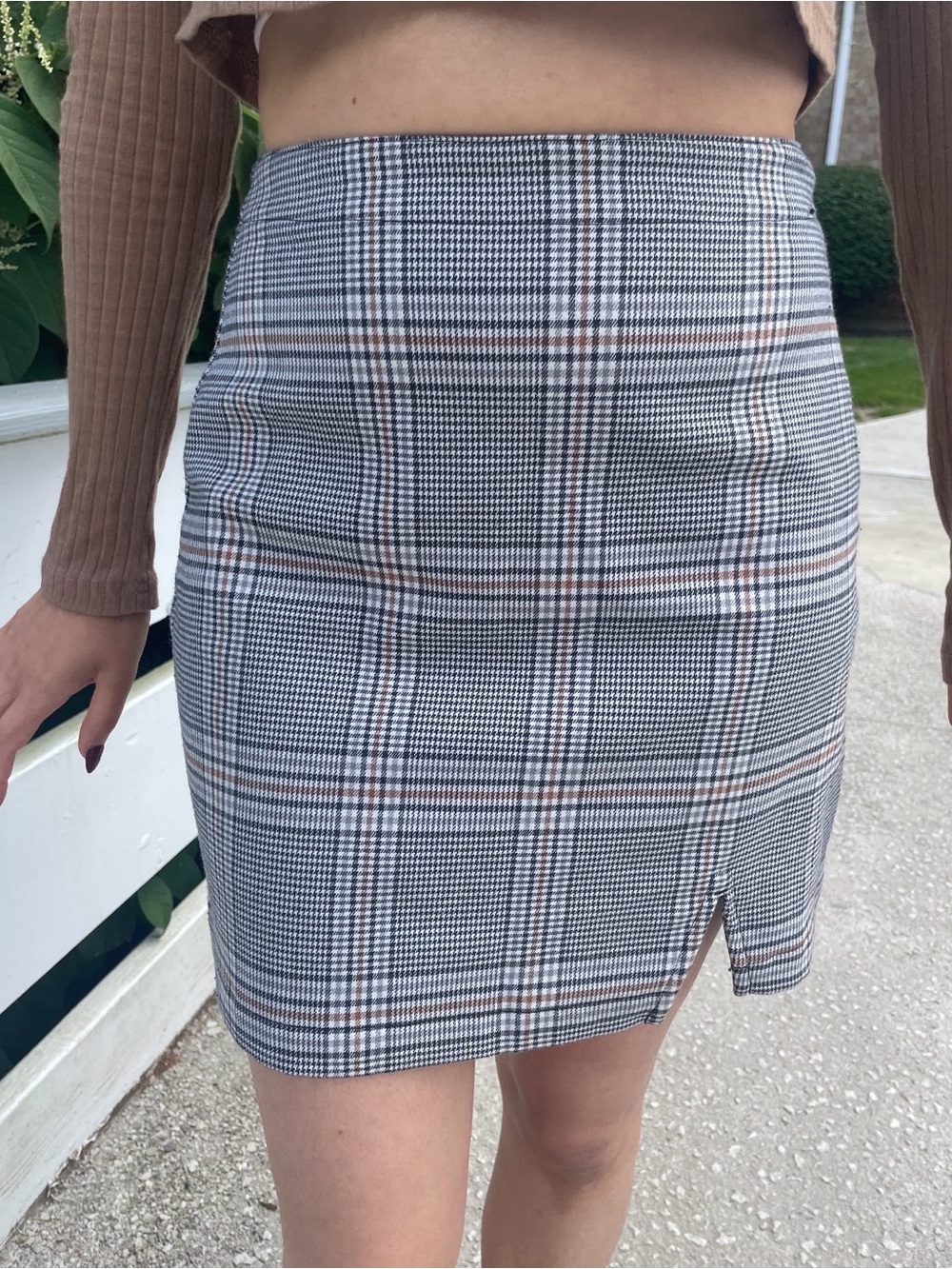 Abercrombie & Fitch Gray Plaid Mini Skirt with Side Slit